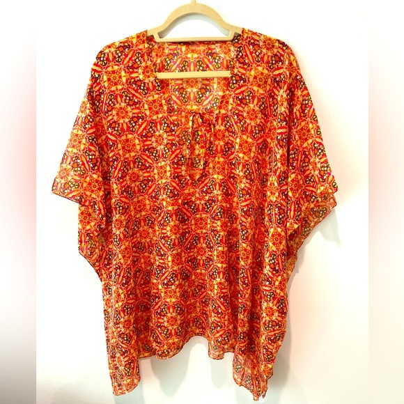 Echo Tops - Echo Top Multicolor V-Neck Kimono Boho Top Bright Colorful Lightweight OS